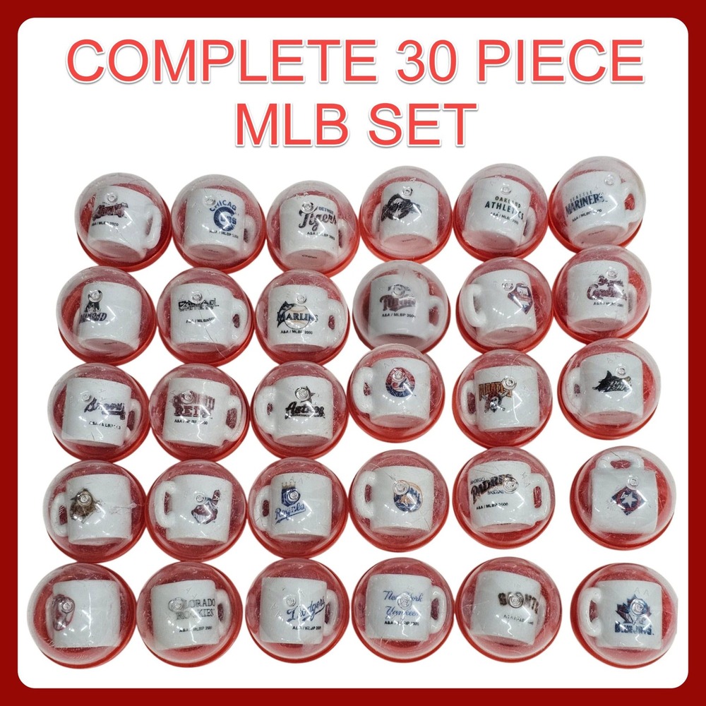MLB 2000 Mini Mugs A&A Complete 30 Piece Gumball Vending Toy Lot‎ Capsules